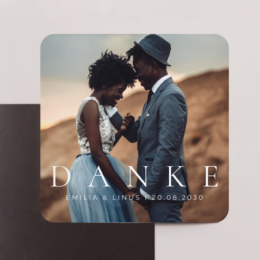 Dankeskarte Hochzeit Set von 8, magnetisch, quadratisch mit abgerundeten Ecken D A N K E foto
