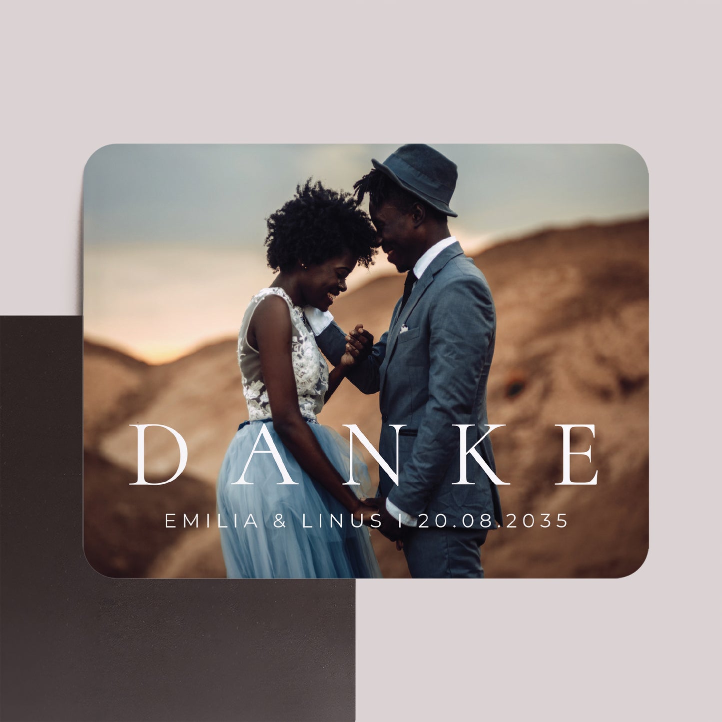 Dankeskarte Hochzeit Set von 8, magnetisch, Landschaft, rechteckige abgerundete Ecken D A N K E foto N° 1
