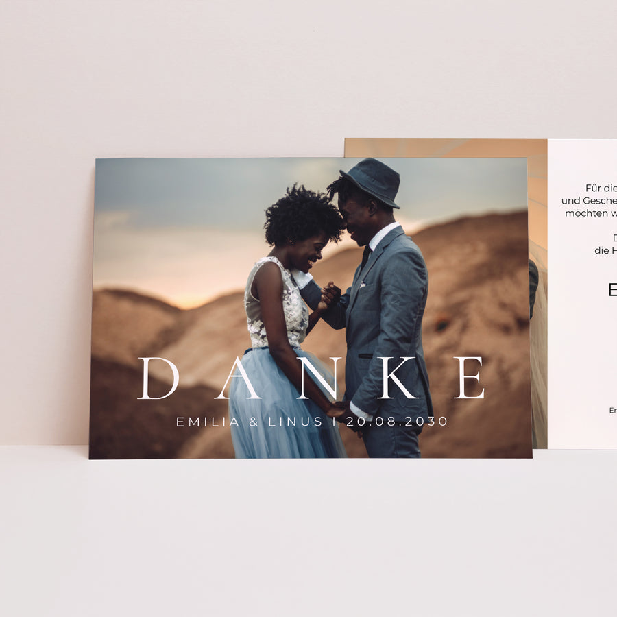 Dankeskarte Hochzeit Landschaft D A N K E foto