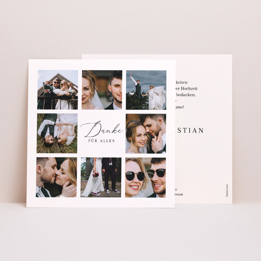 Dankeskarte Hochzeit Einfaches Quadrat danke in Bildern foto