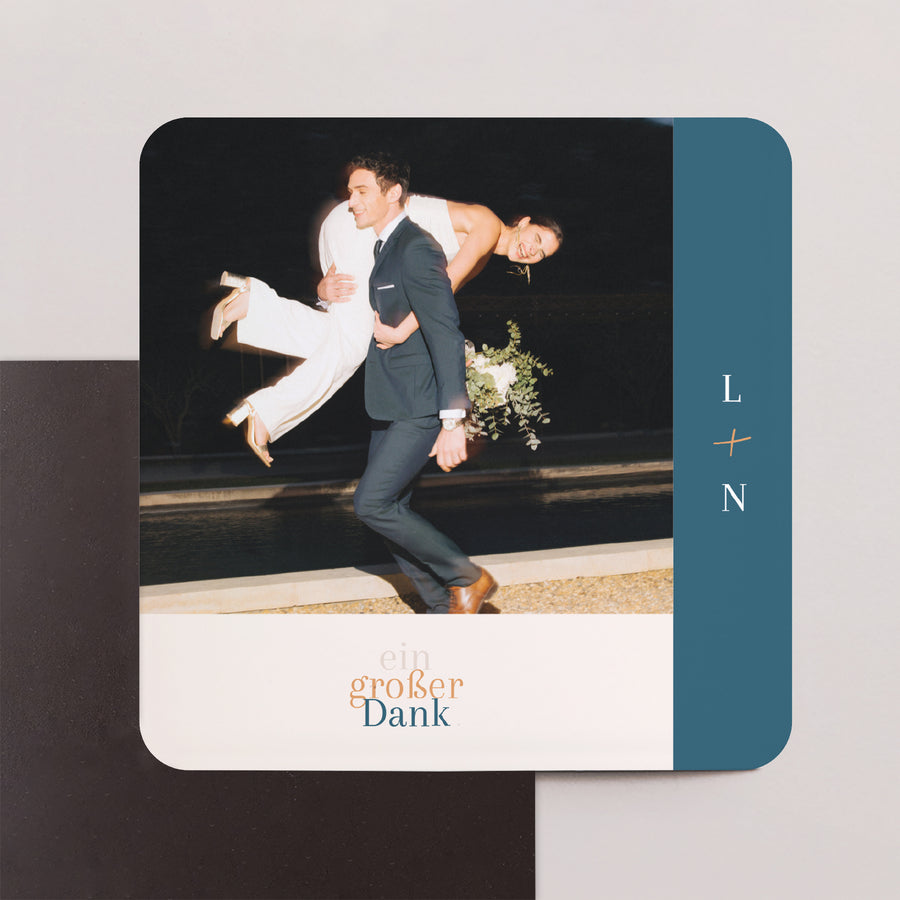 Dankeskarte Hochzeit Set von 8, magnetisch, quadratisch mit abgerundeten Ecken Unser Dank. foto