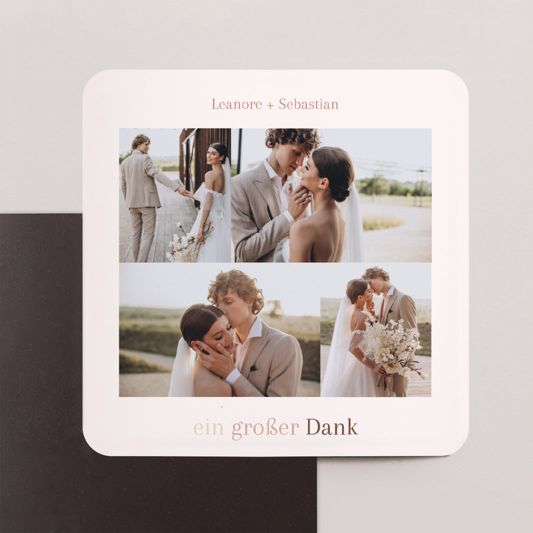 Dankeskarte Hochzeit Set von 8, magnetisch, quadratisch mit abgerundeten Ecken foto N° 1