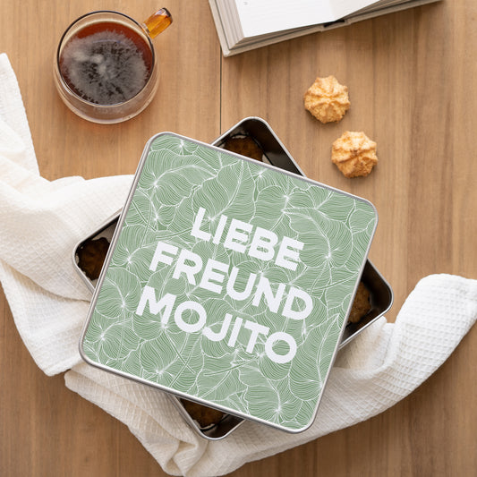 Metalldose Objekte Quadratisch grünes Laub foto