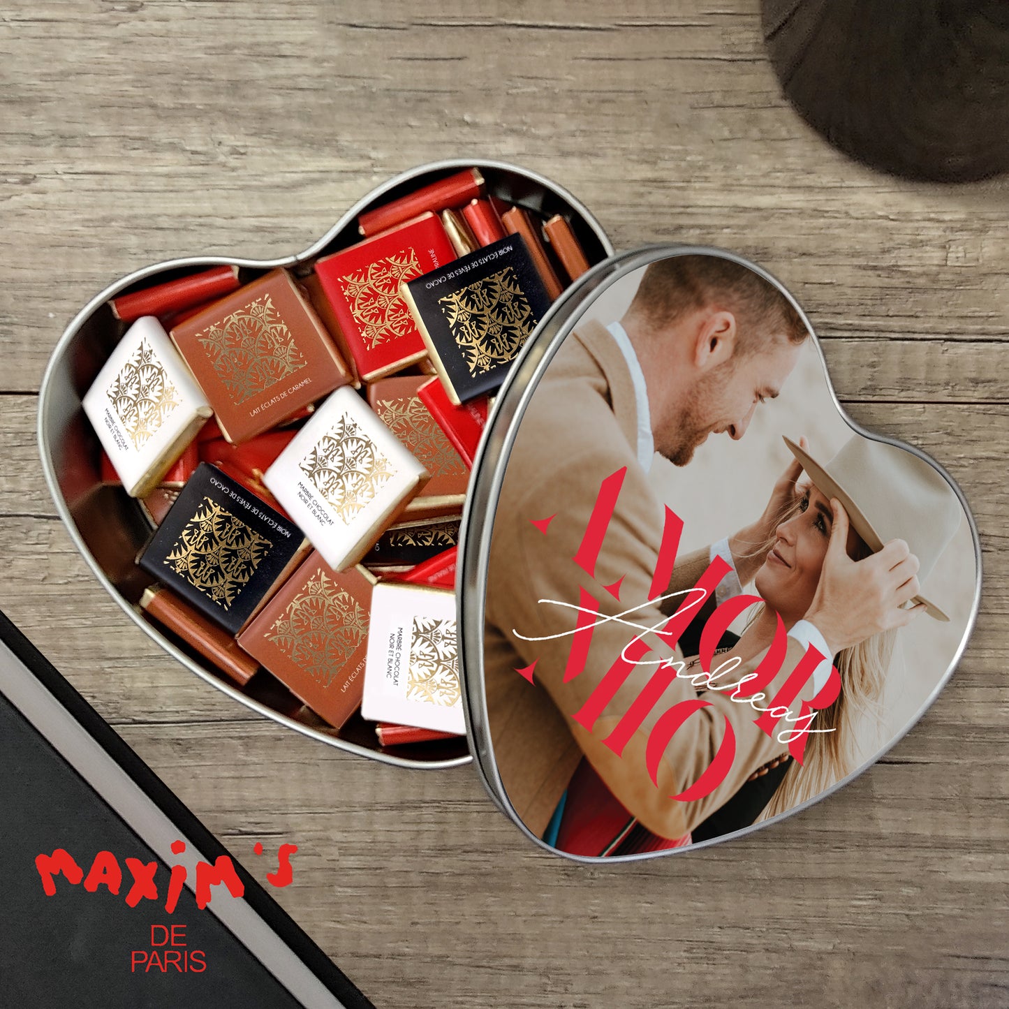 Metalldose Objekte herz, mit Schokolade gefüllt Amor Mio foto N° 1