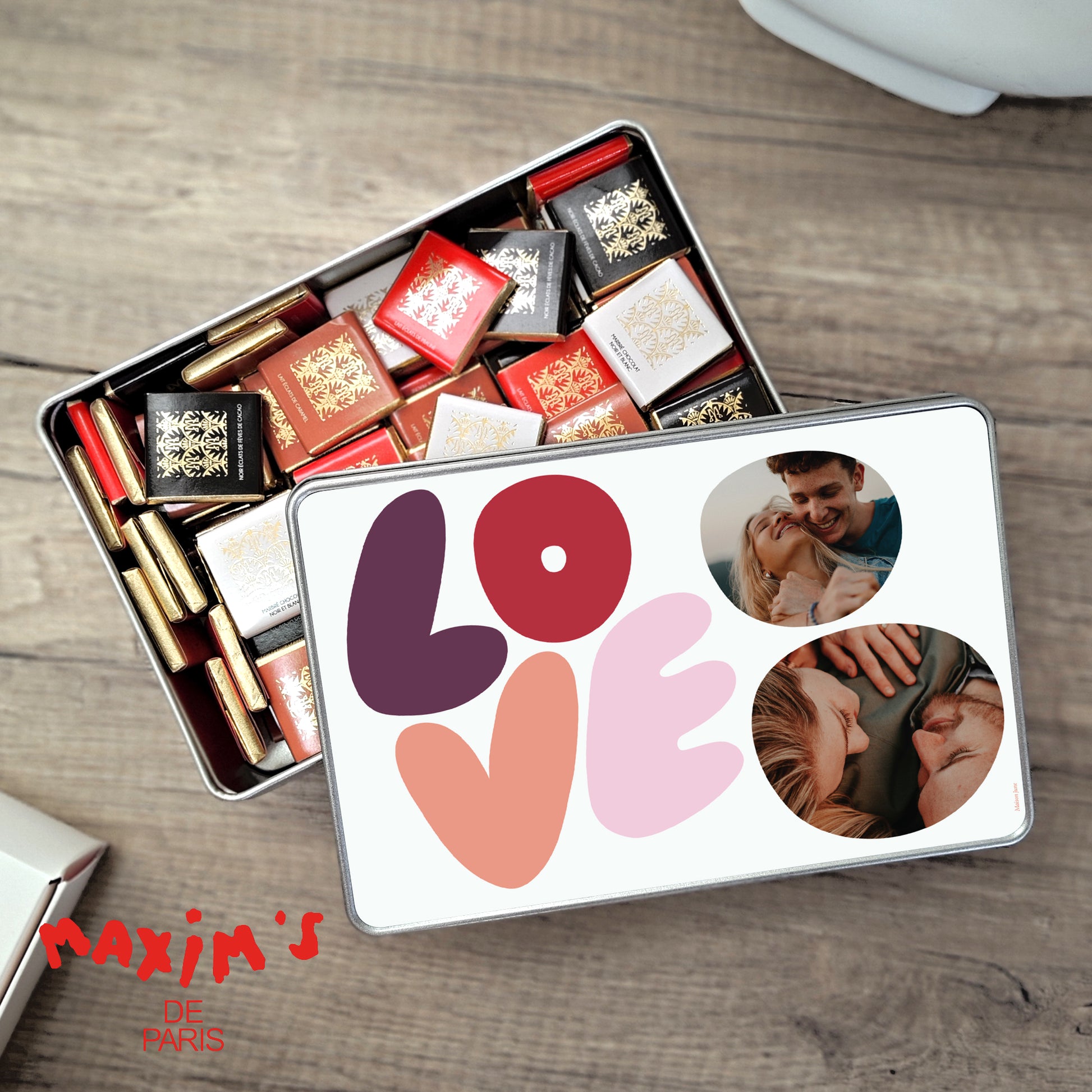 Metalldose Objekte rechteck, mit Schokolade gefüllt LIEBE foto N° 1