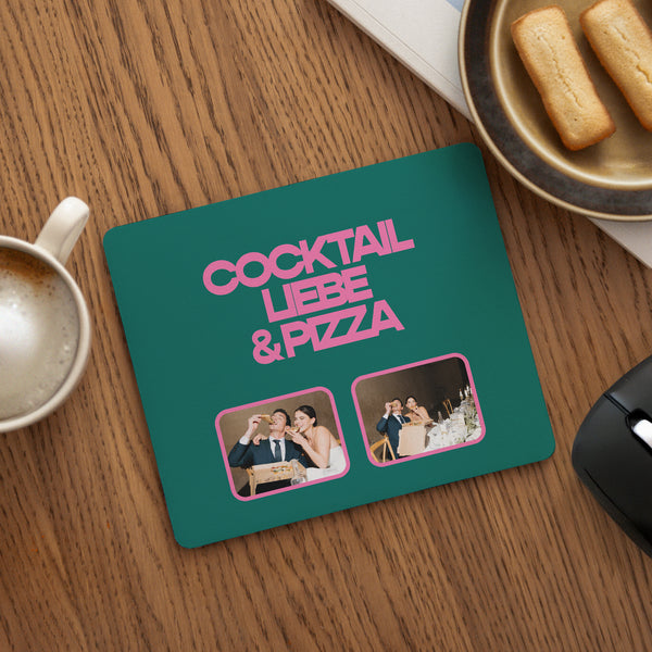Mousepad Objekte Rechteck Cocktail, Liebe und Pizza foto