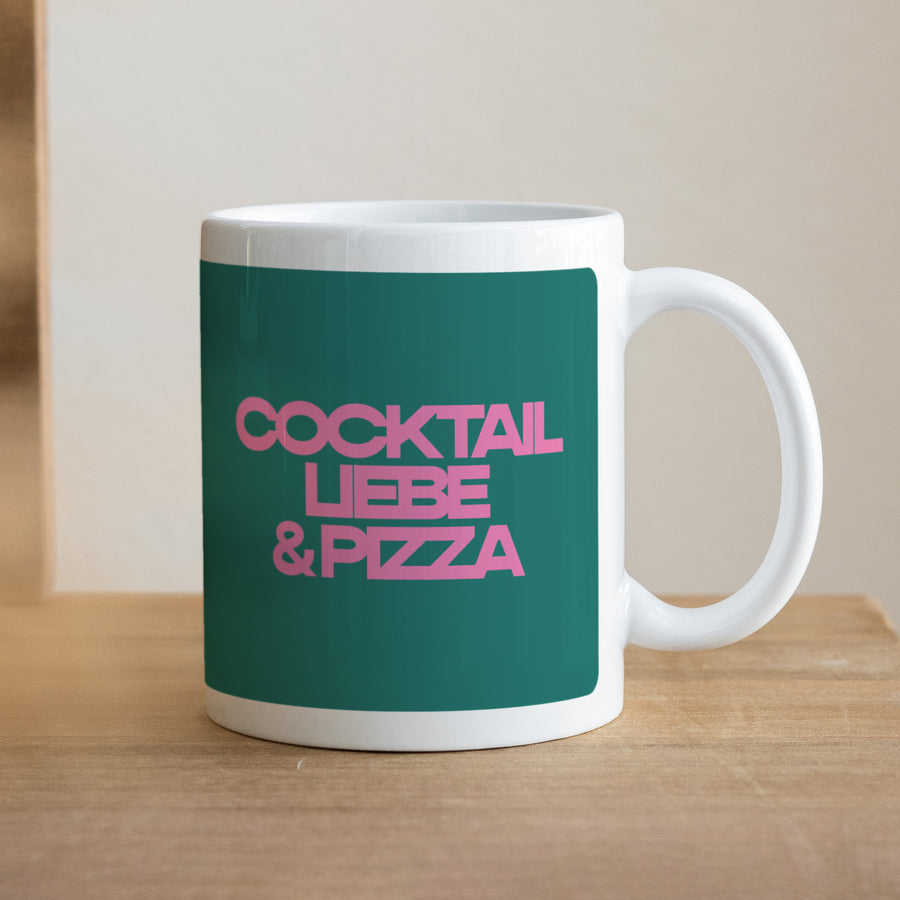 Tasse Objekte Weiß Cocktail, Liebe und Pizza foto