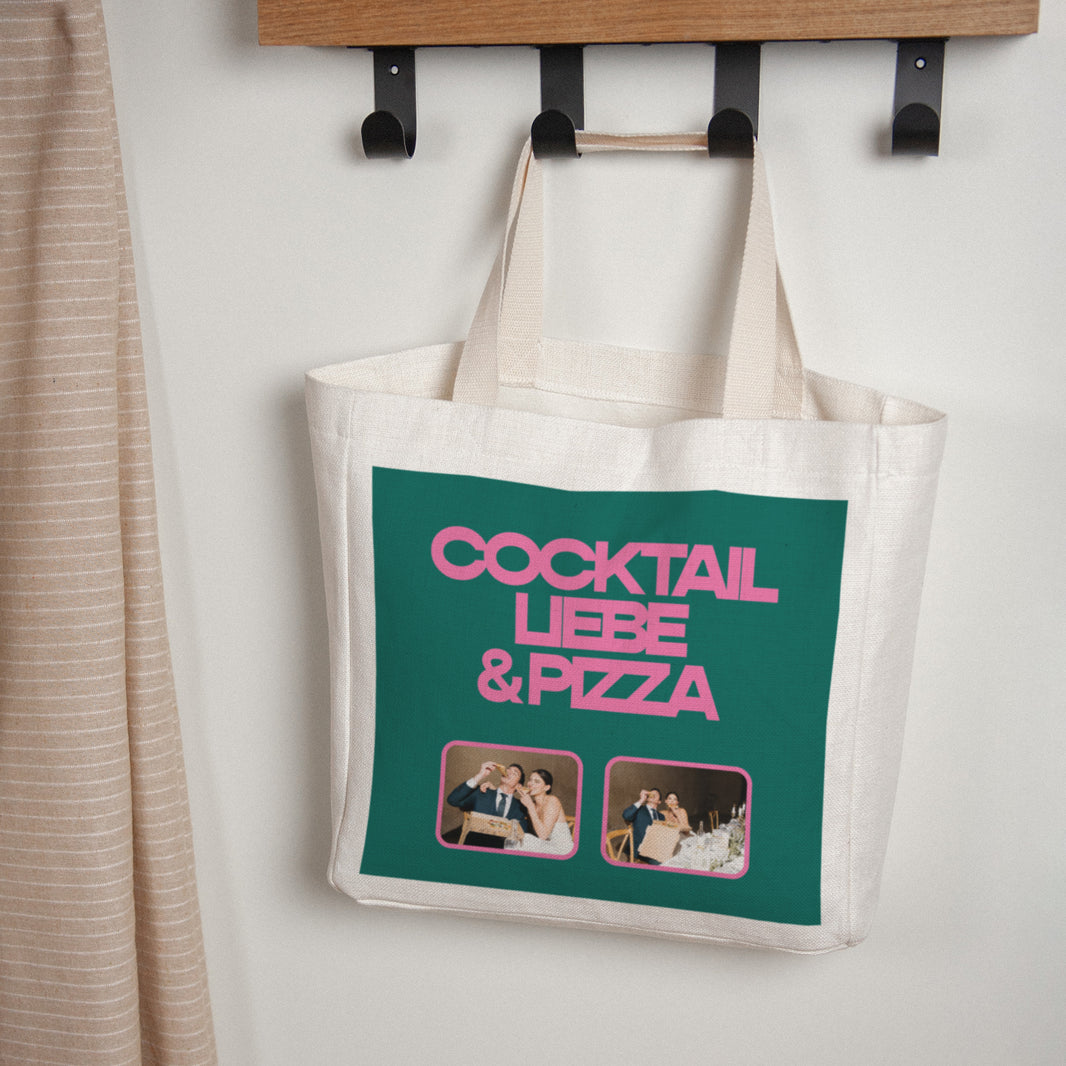 Tote bag Objekte Tragehenkel Cocktail, Liebe und Pizza foto N° 1