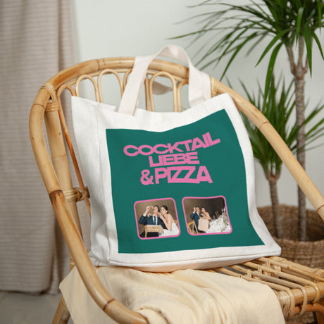 Tote bag Objekte Tragehenkel Cocktail, Liebe und Pizza