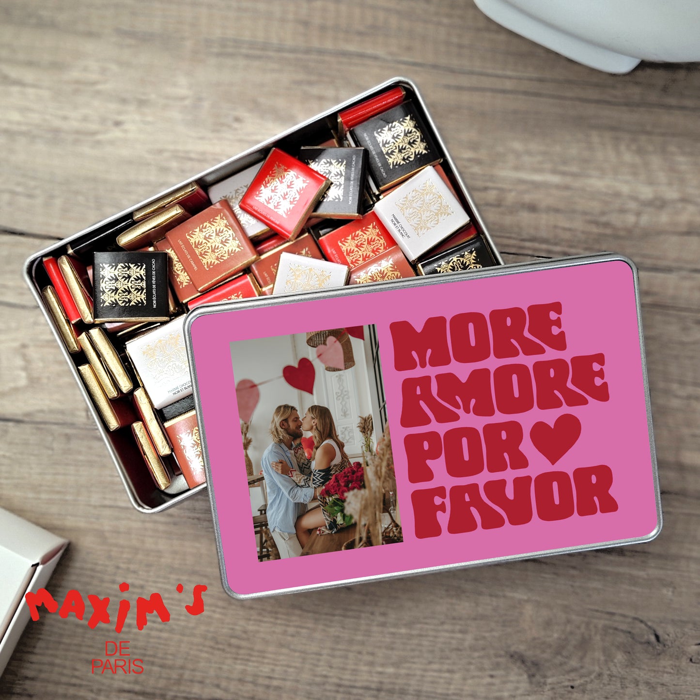 Metalldose Objekte rechteck, mit Schokolade gefüllt More amor por favor foto N° 1