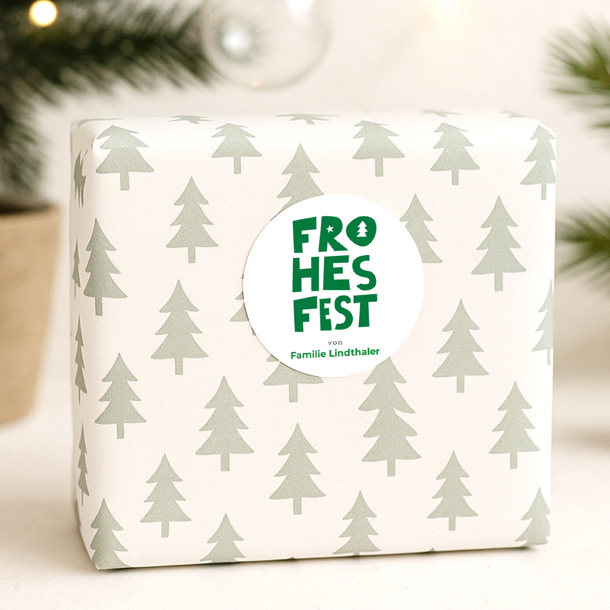 Sticker Weihnachten Rund Frohes Fest Grün foto N° 1