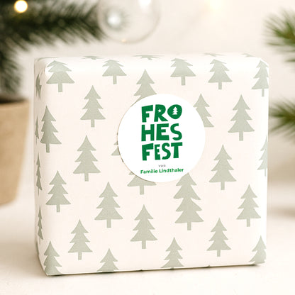 Sticker Weihnachten Rund Frohes Fest Grün foto N° 1