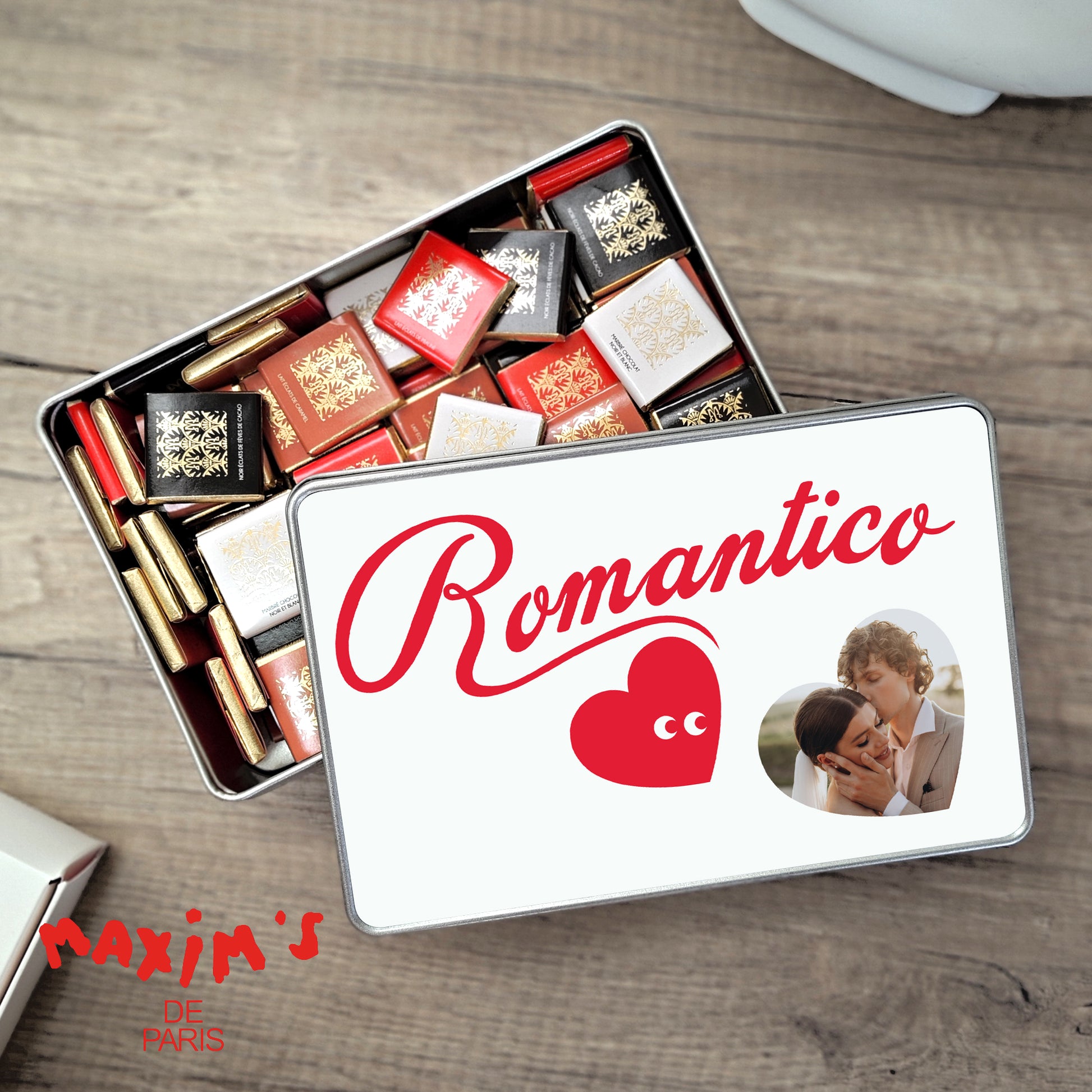 Metalldose Objekte rechteck, mit Schokolade gefüllt Romantisch foto N° 1