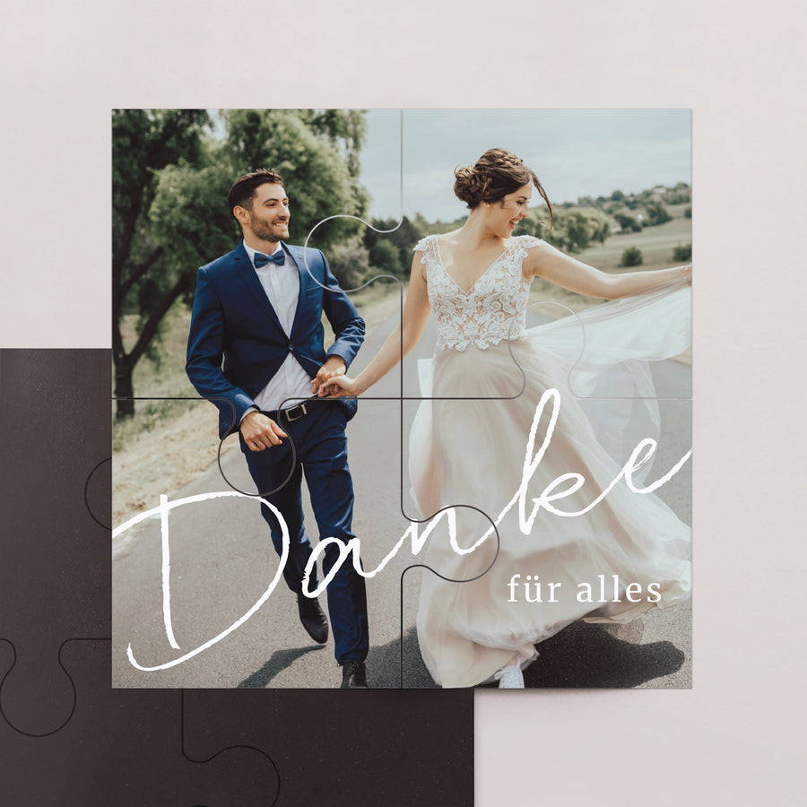 Dankeskarte Hochzeit Magnetpuzzle 4 Teile Vielen Dank bis ins Unendliche. foto