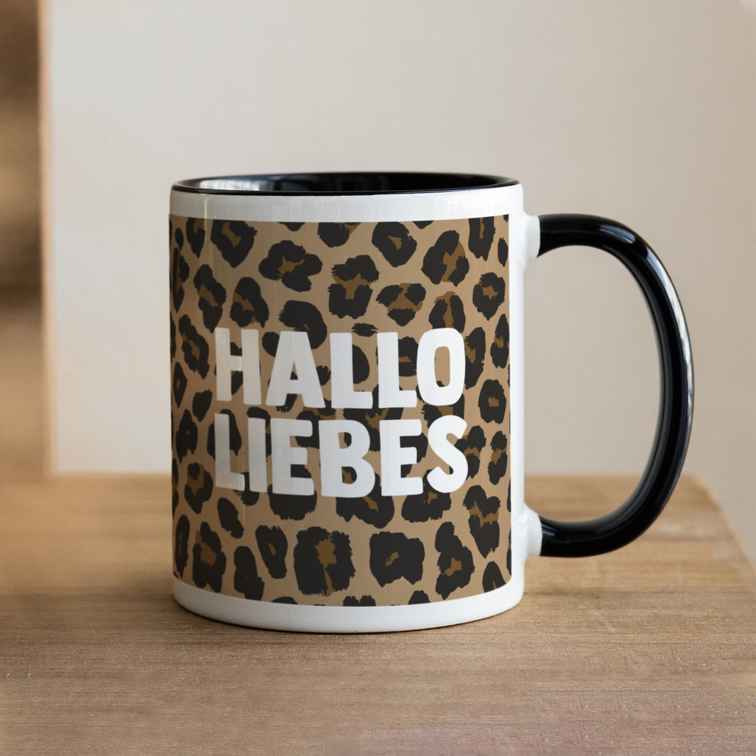 Tasse Objekte Schwarz Hallo Liebes-Leopard foto