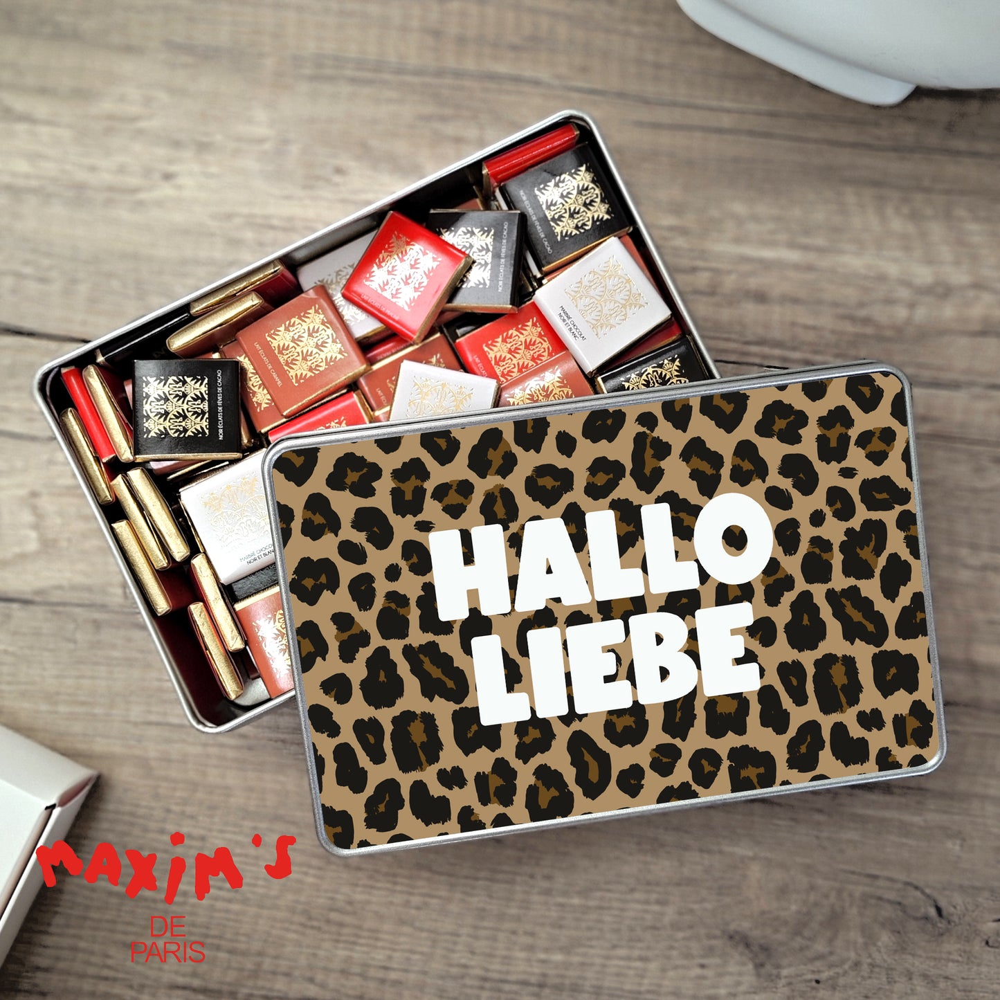 Metalldose Objekte rechteck, mit Schokolade gefüllt Hallo Liebes-Leopard foto N° 1