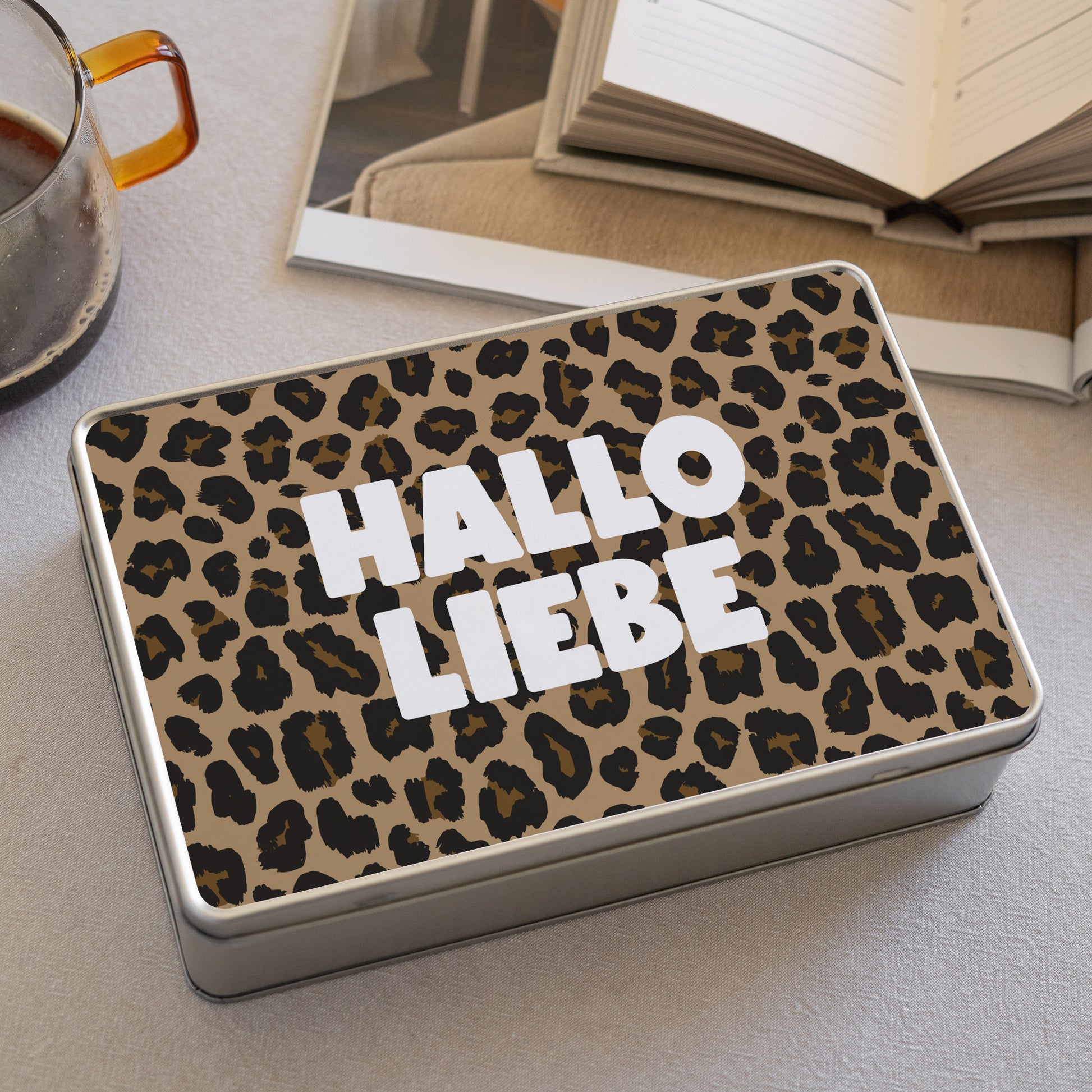 Metalldose Objekte rechteck, mit Schokolade gefüllt Hallo Liebes-Leopard foto N° 2