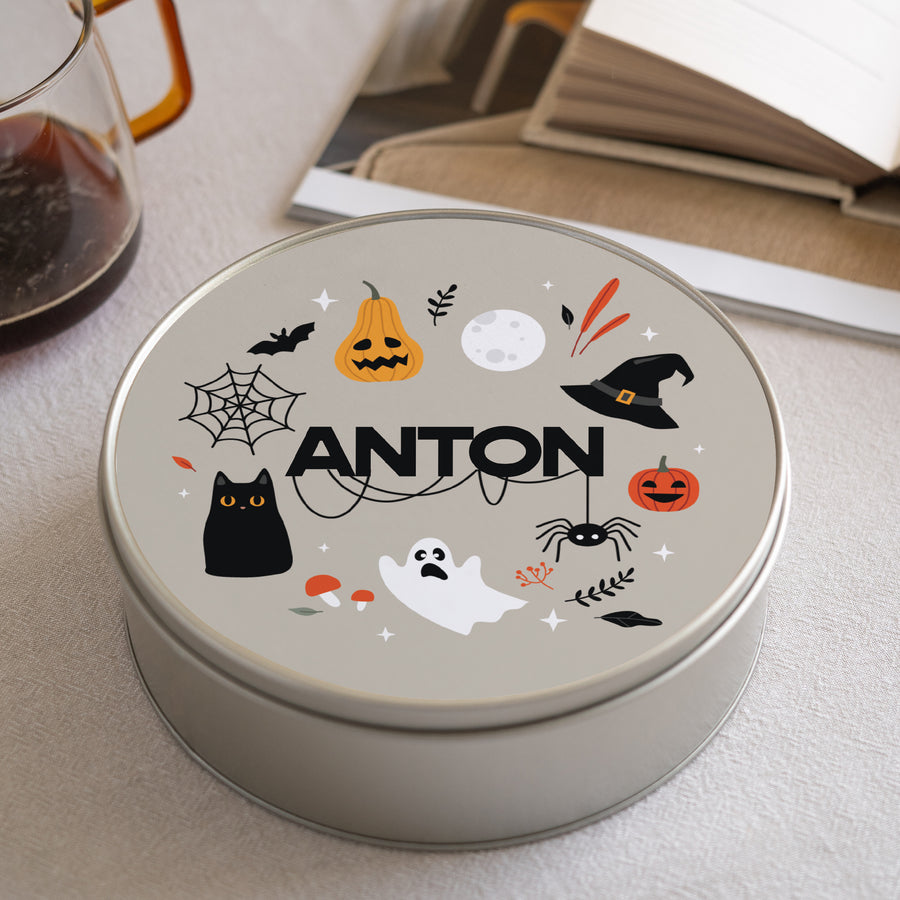 Metalldose Objekte Runde Happy Halloween foto