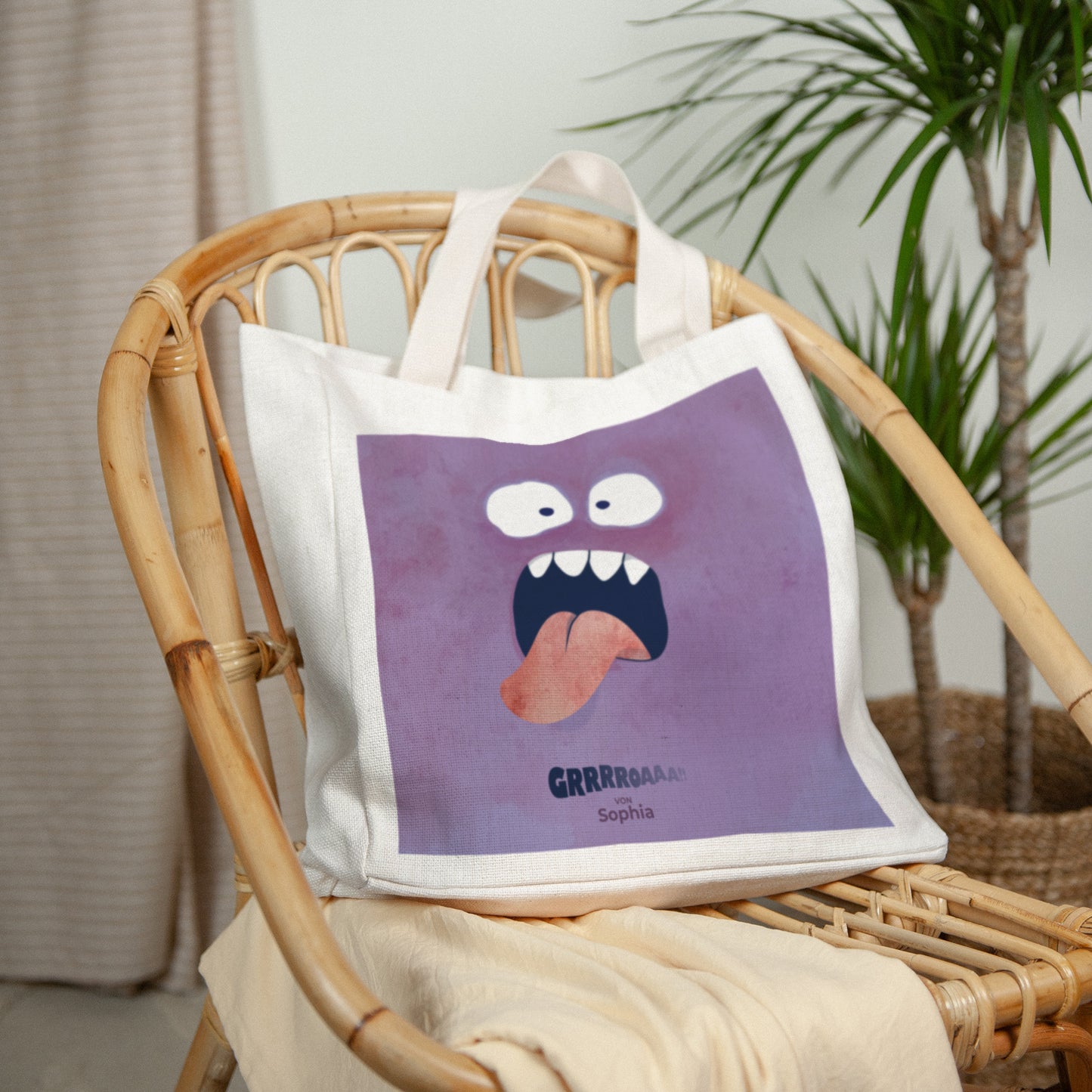 Tote bag Objekte Tragehenkel Lila Monster foto N° 2