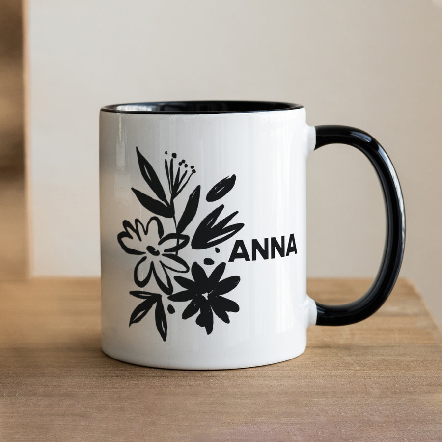 Tasse Objekte Schwarz Grafische Blumen foto