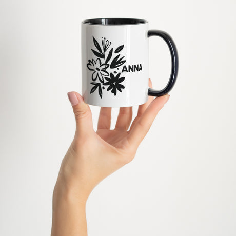 Tasse Objekte Schwarz Grafische Blumen
