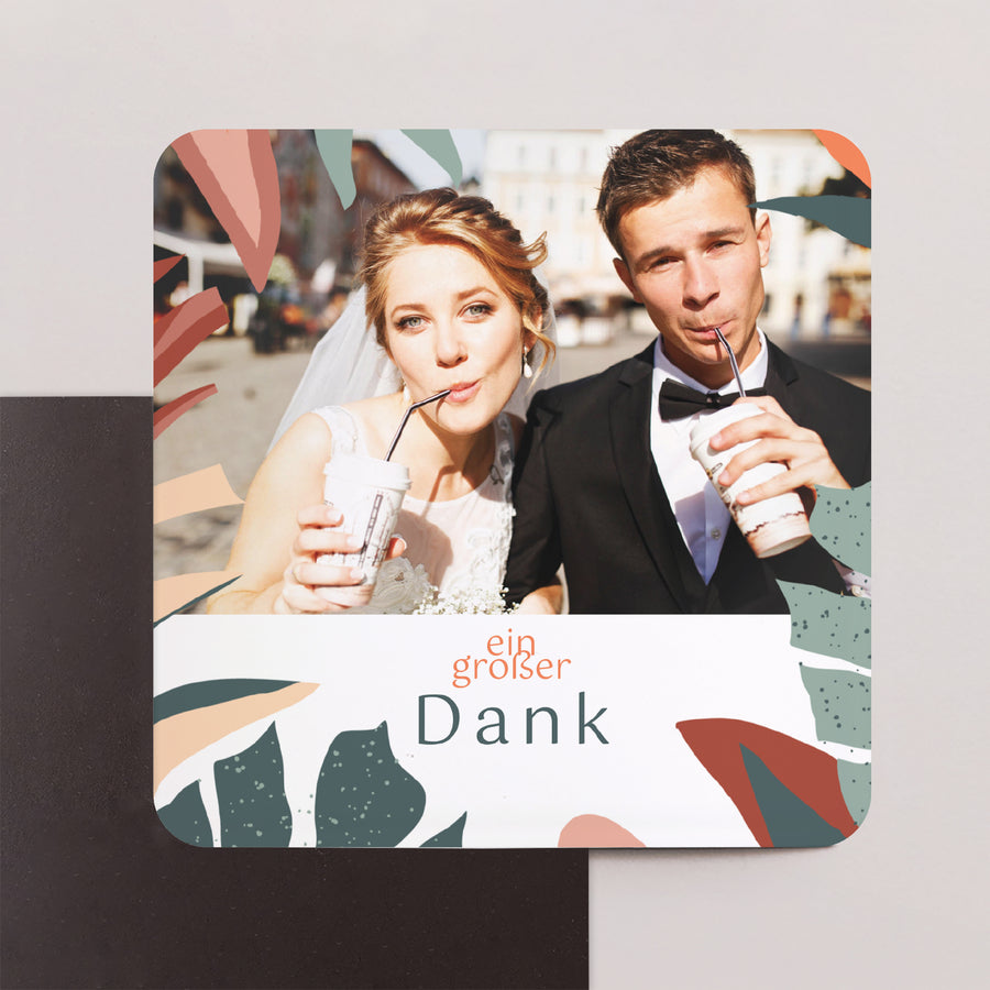 Dankeskarte Hochzeit Set von 8, magnetisch, quadratisch mit abgerundeten Ecken Tropische Liebe foto