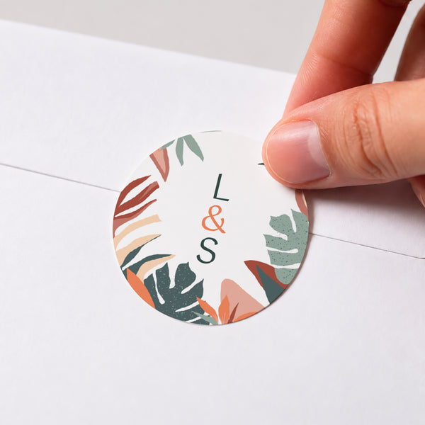 Sticker Hochzeit Rund Tropische Liebe foto