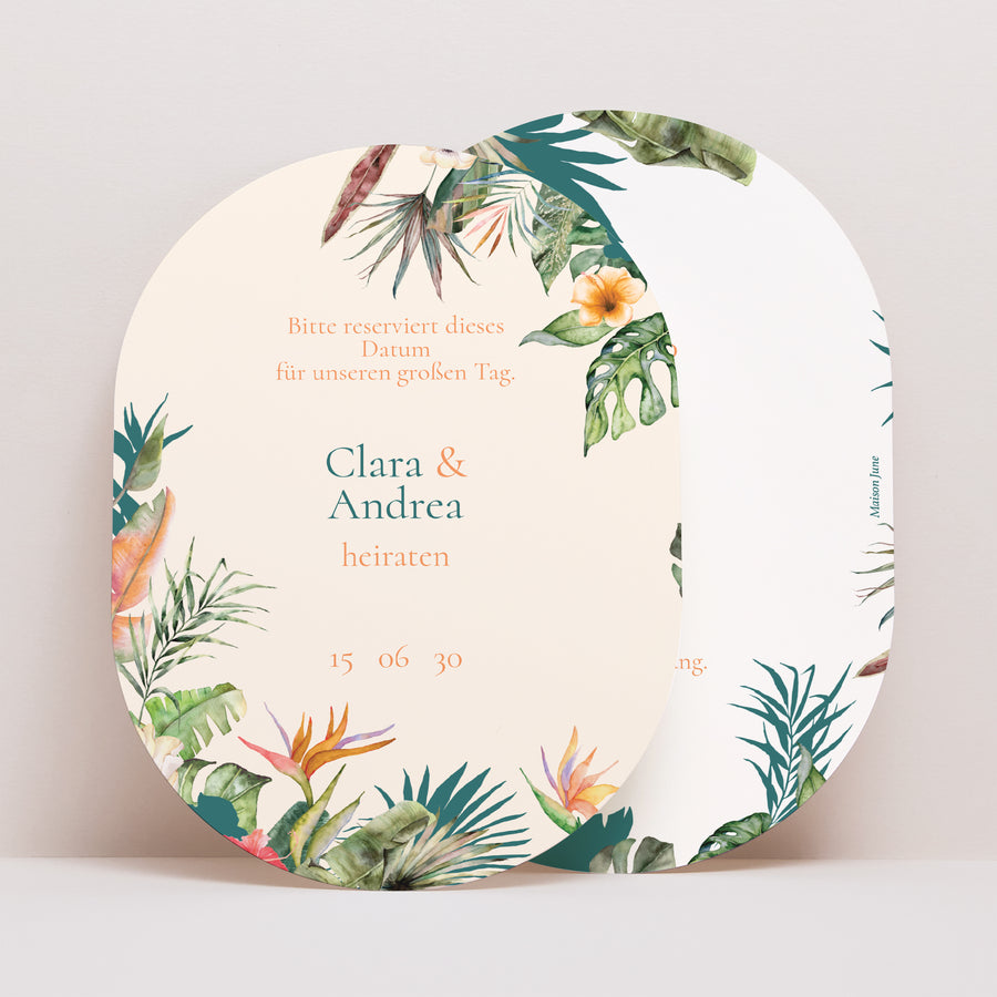 Save the date Karte Hochzeit oval Tropische Hochzeit foto