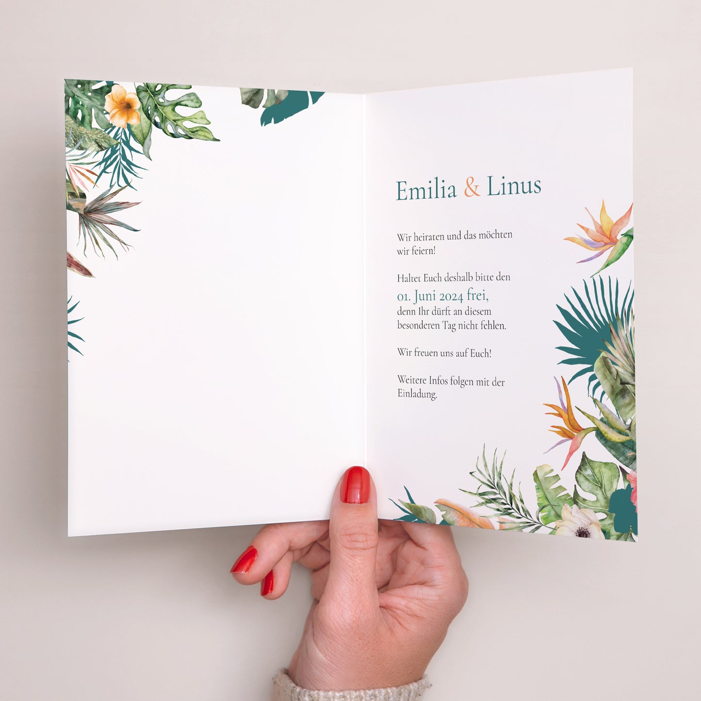 Hochzeitseinladung Doppelflügelporträt Tropische Hochzeit foto N° 2