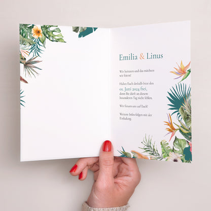 Hochzeitseinladung Doppelflügelporträt Tropische Hochzeit foto N° 2