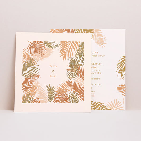 Hochzeitseinladung Quadrat Goldene Palme foto