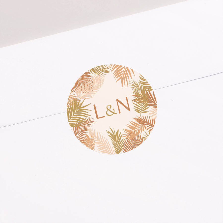 Sticker Hochzeit Rund Goldene Palme foto