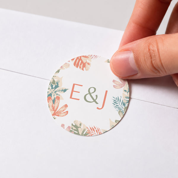Sticker Hochzeit Rund Tropisches Schablone foto