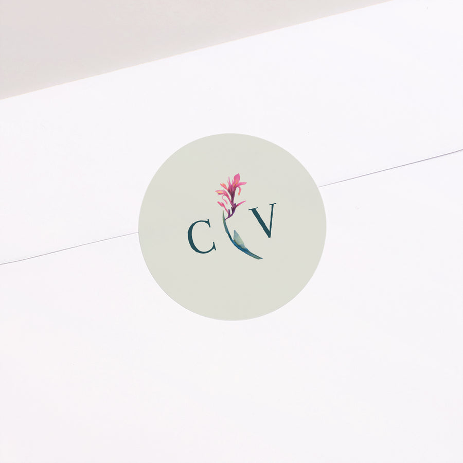 Sticker Hochzeit Rund Exotic flowers foto