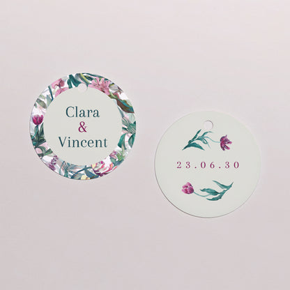 Vorgelochtes Etikett Hochzeit Runde Exotic flowers foto N° 1