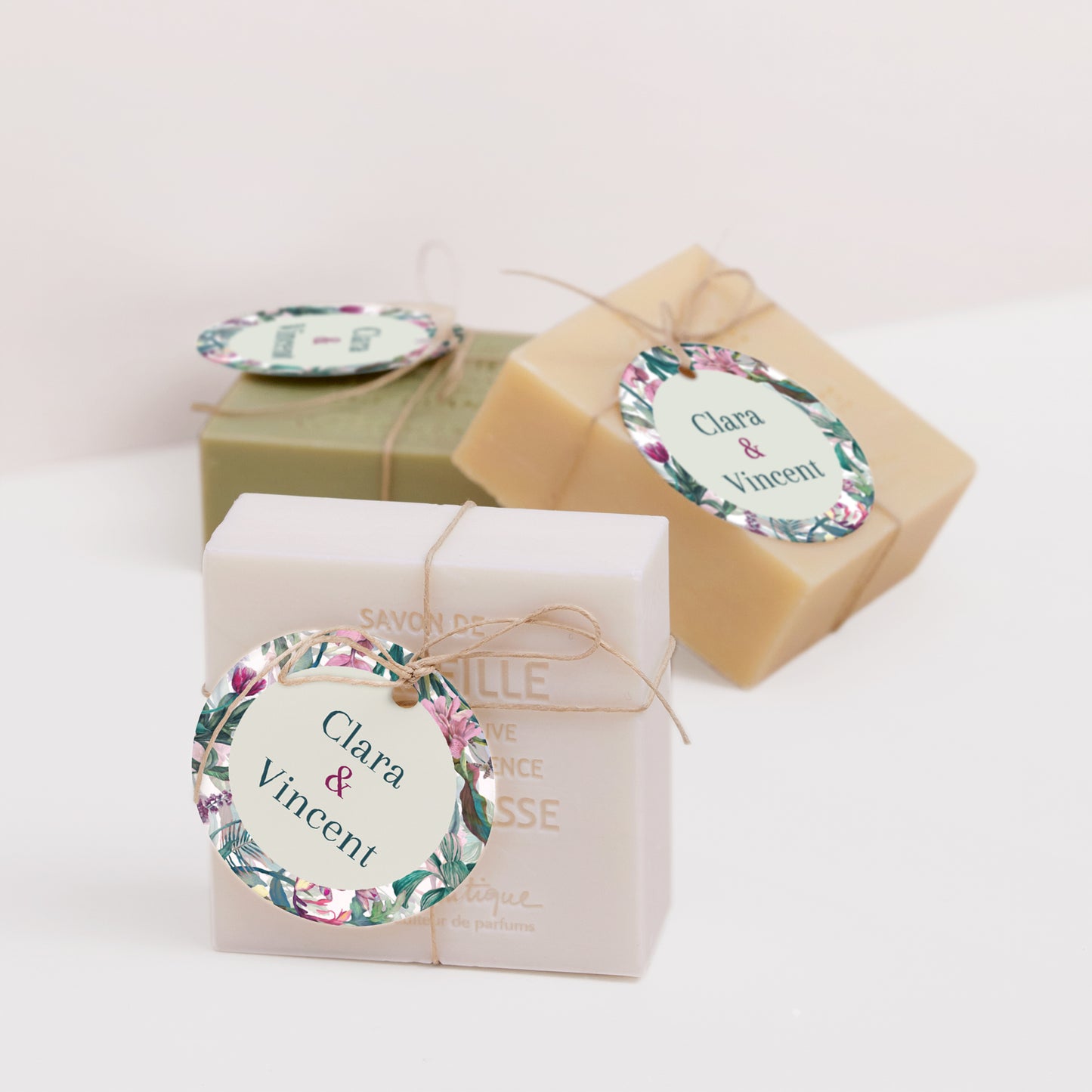 Vorgelochtes Etikett Hochzeit Runde Exotic flowers foto N° 2