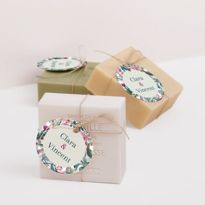 Vorgelochtes Etikett Hochzeit Runde Exotic flowers foto N° 2