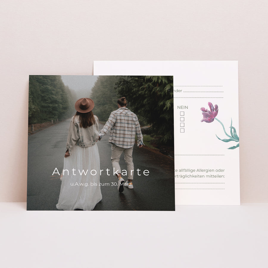 Antwortkarte Hochzeit Quadrat Romantische Blumen foto