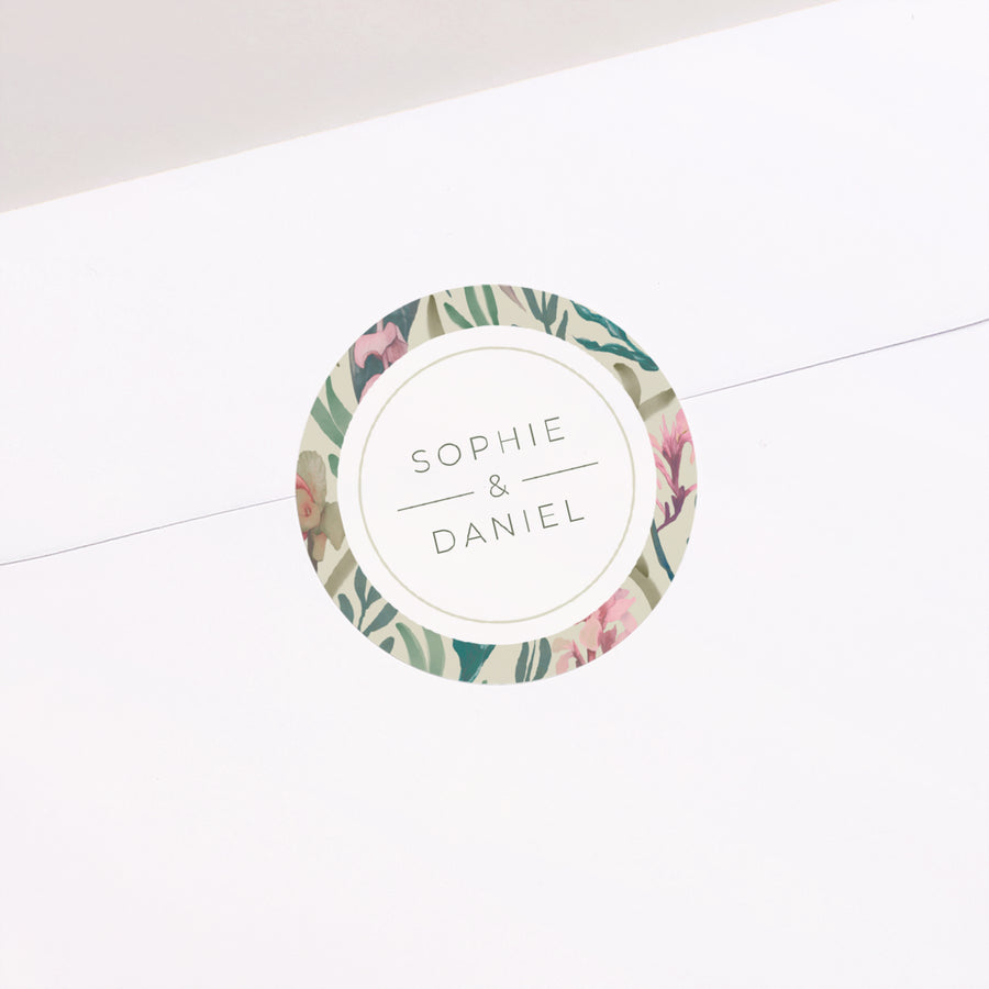 Sticker Hochzeit Rund Romantische Blumen foto