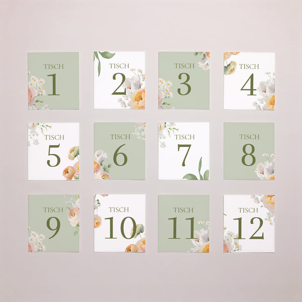 Tischnummern Hochzeit Pack von 12 Romantische Blumen foto
