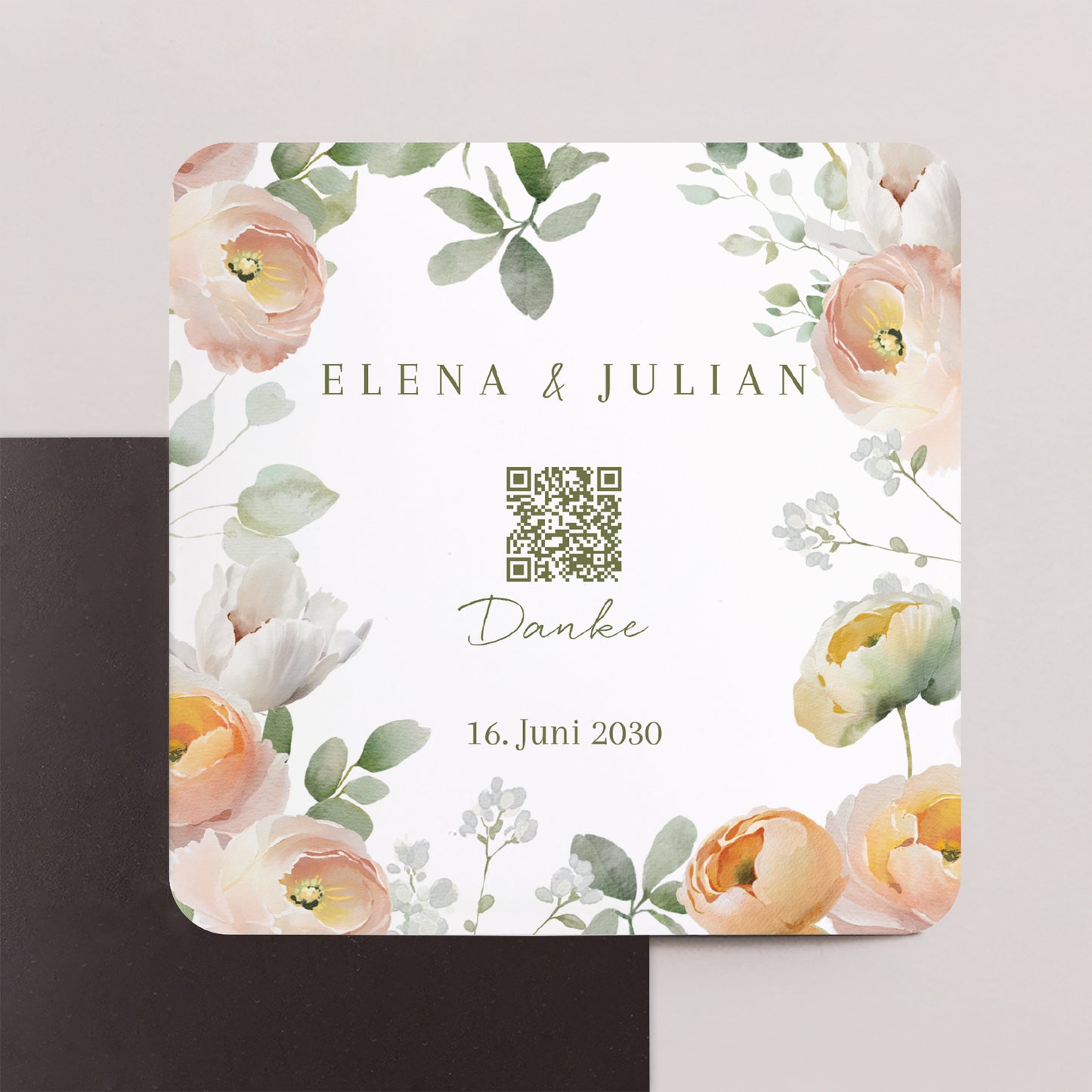 Dankeskarte Hochzeit Set von 8, magnetisch, quadratisch mit abgerundeten Ecken Romantische Blumen foto N° 1