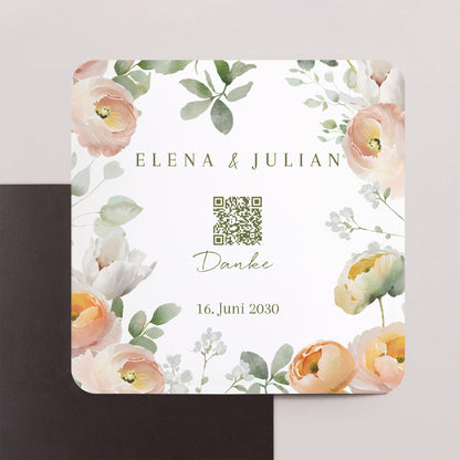 Dankeskarte Hochzeit Set von 8, magnetisch, quadratisch mit abgerundeten Ecken Romantische Blumen foto N° 1