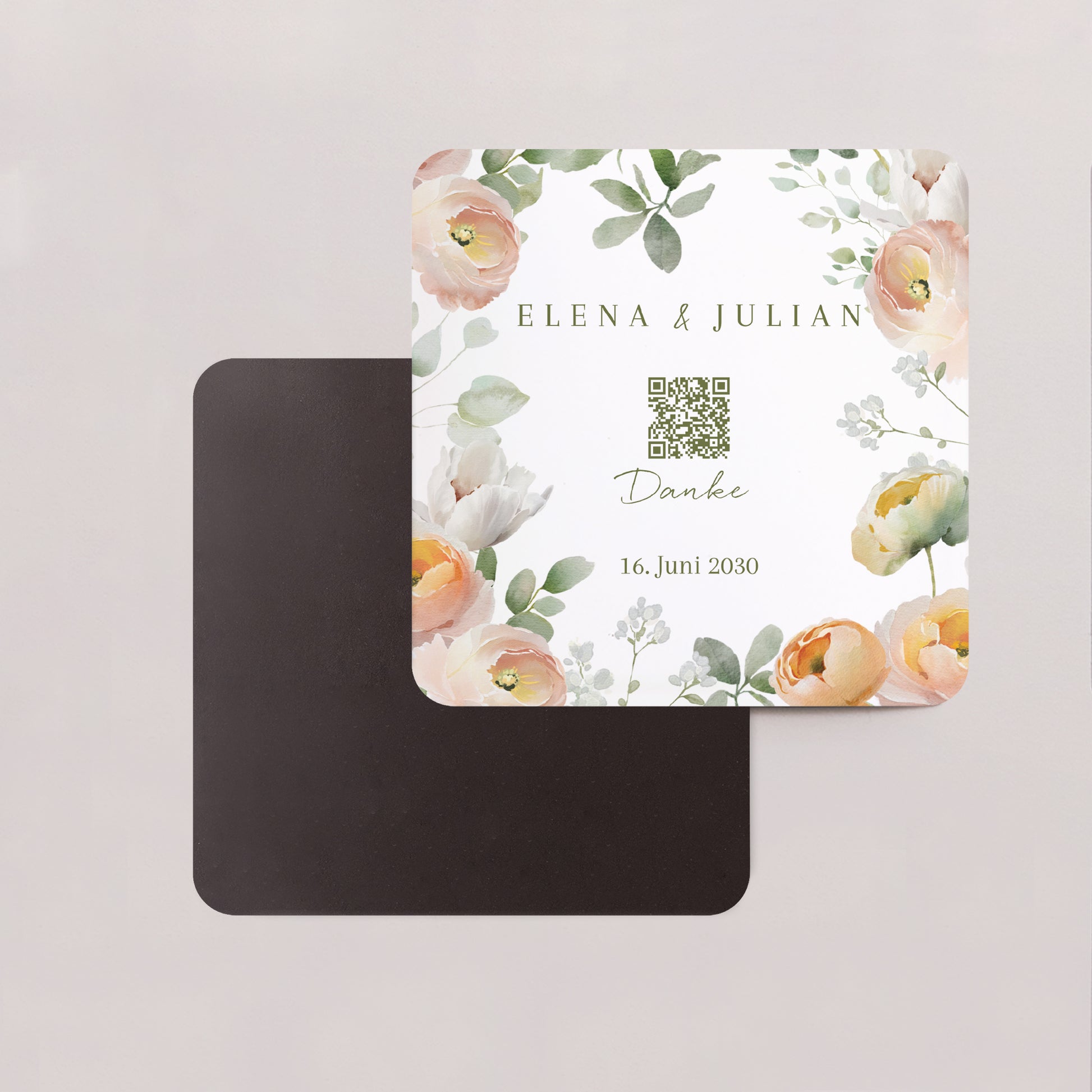 Dankeskarte Hochzeit Set von 8, magnetisch, quadratisch mit abgerundeten Ecken Romantische Blumen foto N° 2