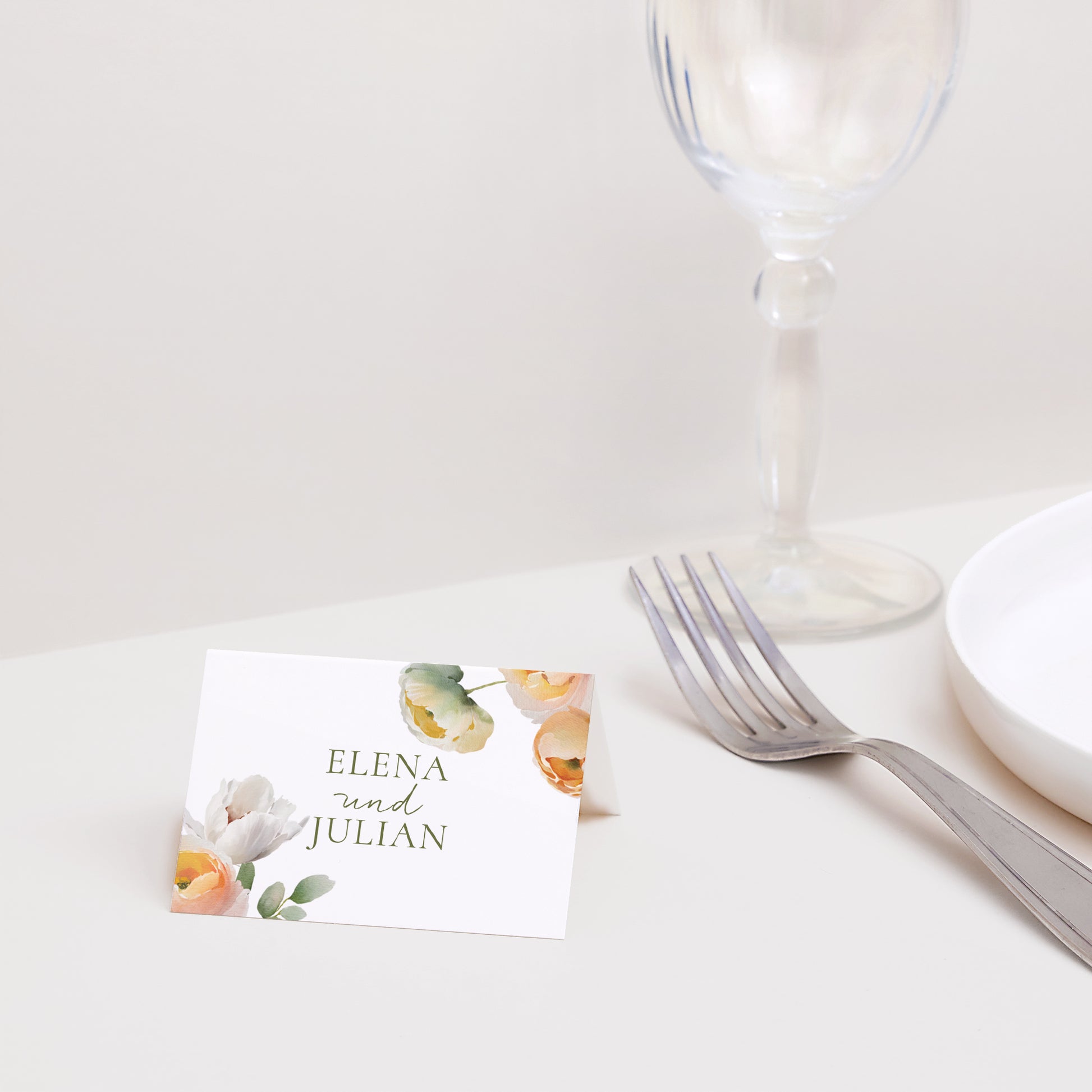 Tischkarten Hochzeit Quer Romantische Blumen foto N° 2