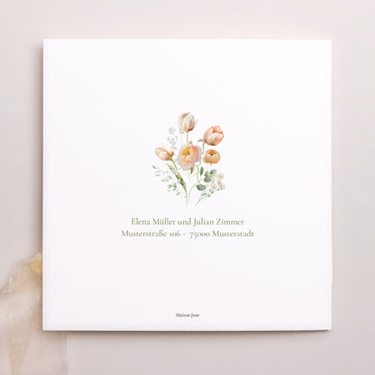 Einladungskarte Hochzeit Quadratische Hülle, 2 Karten, Etikett Romantische Blumen foto N° 4