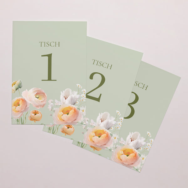 Tischnummern Hochzeit Rechteck Romantische Blumen foto