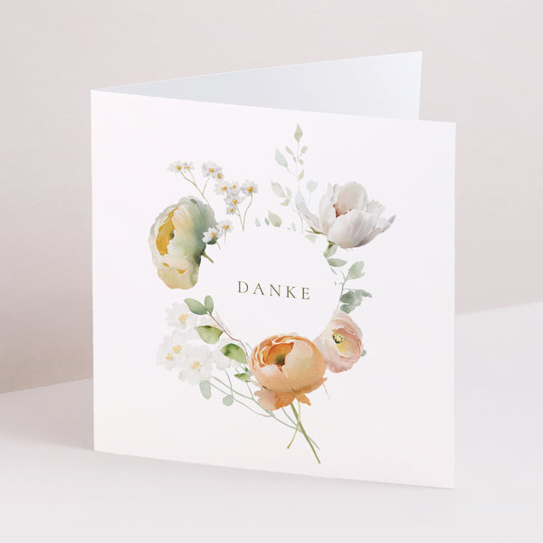 Dankeskarte Hochzeit Doppelflügelfenster Romantische Blumen foto