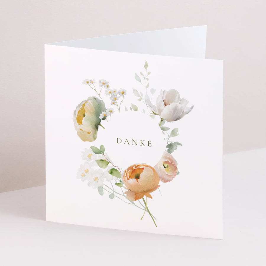 Dankeskarte Hochzeit Doppelflügelfenster Romantische Blumen foto