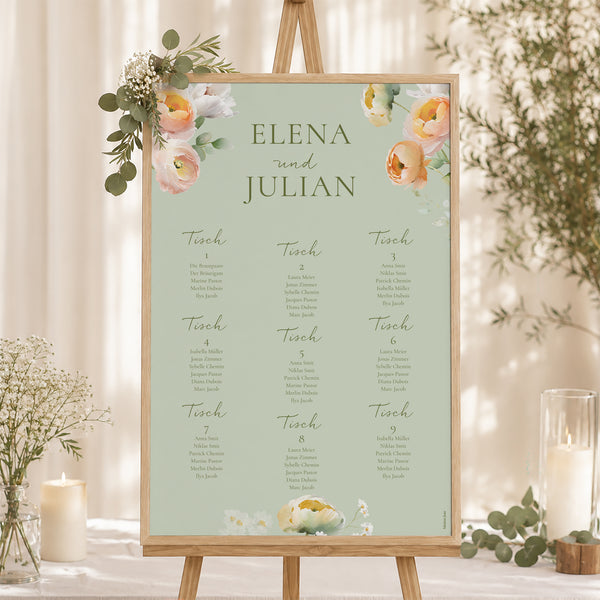 Sitzplan Hochzeit Porträt 60 x 90 cm Romantische Blumen foto