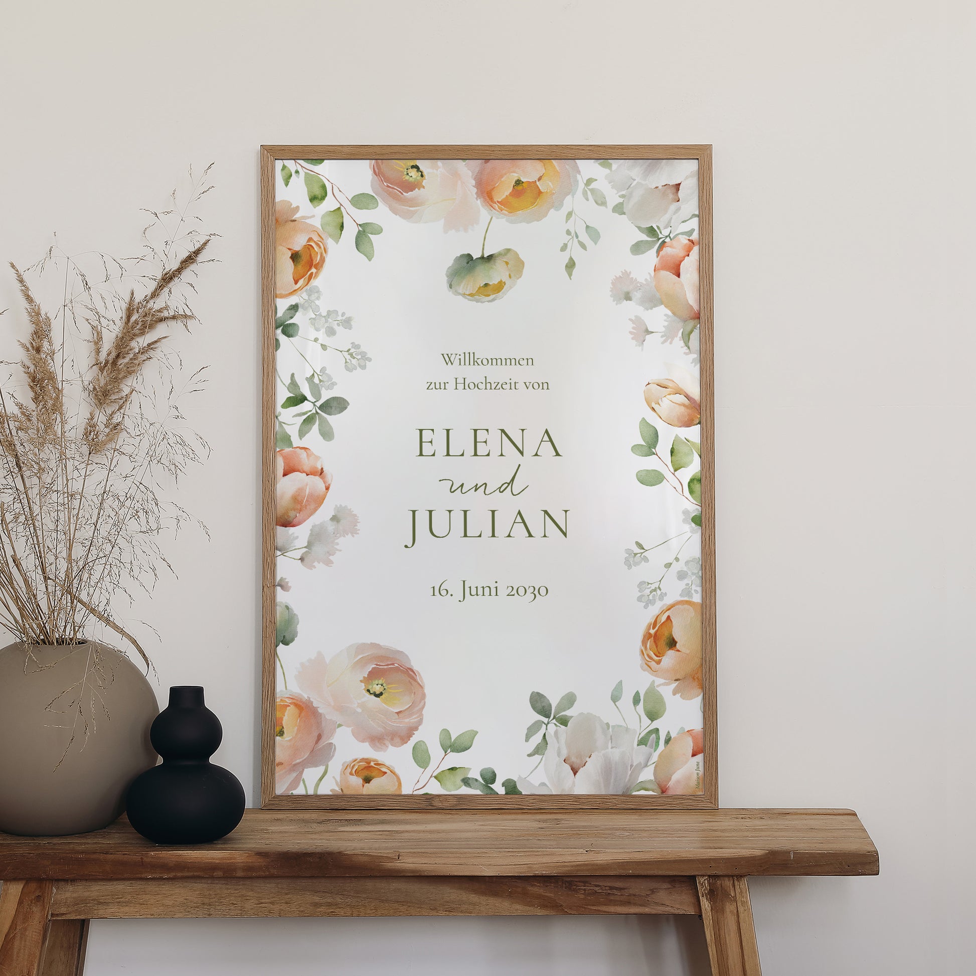 Begrüßungstafel Hochzeit Porträt 60 x 90 cm Romantische Blumen foto N° 2